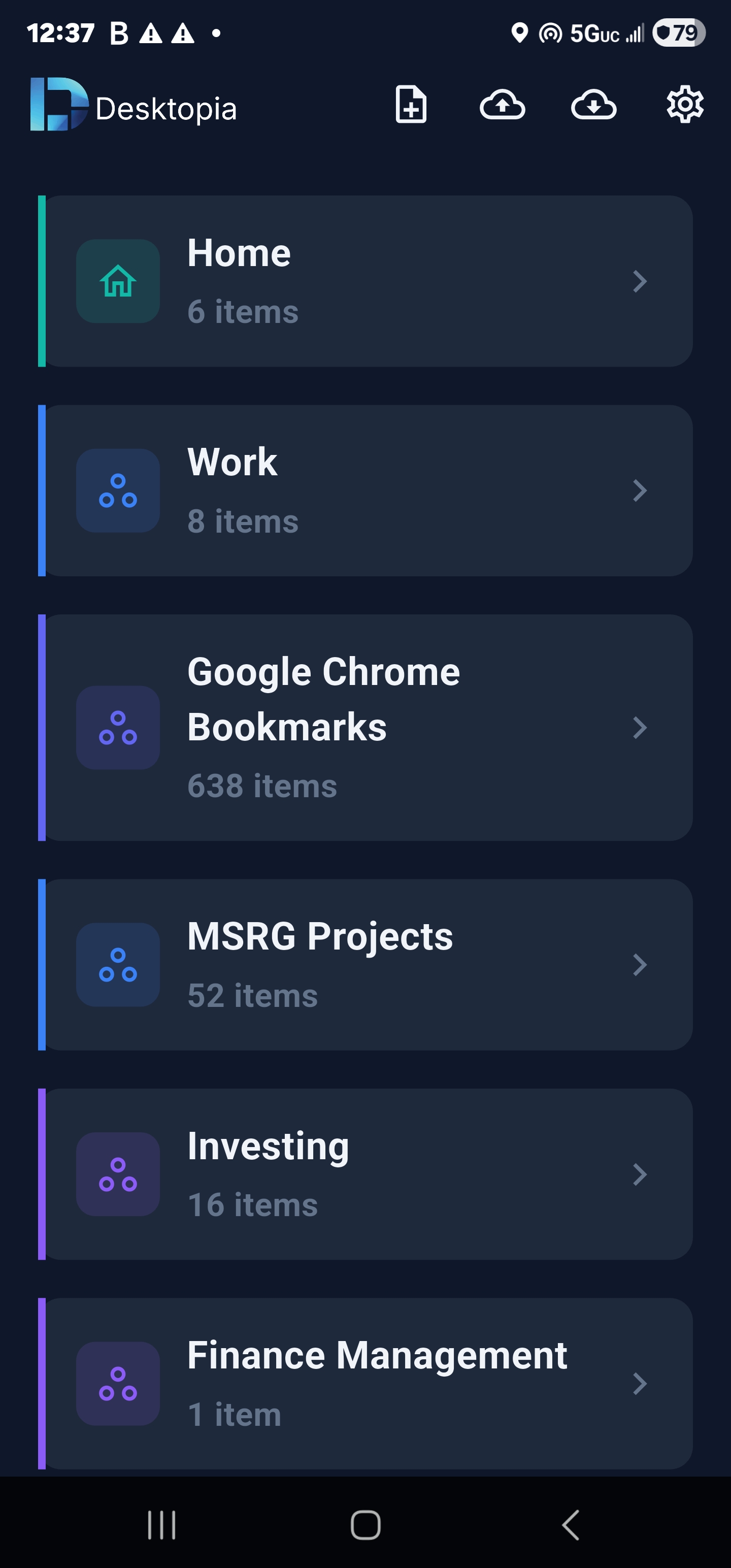 Desktopia mobile showing the workspace list